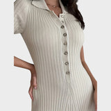 Lídia – Knit Dress with V-Neck and Buttons