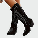 Elena - Fashionable Brown Suede Embroidered Western Boots