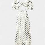 Sherine Polka Dot Skirt and Top Set with Puff Sleeves
