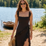 Maxi Dress with Slit and Ruffles
