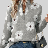 Violet | Floral Cable-Knit Zip Collar Jumper