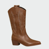 Isabella - Black Leather Cowboy Boots with Feather Details