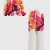Sybella Two-Piece Set with Off-Shoulder Design and Wide-Leg Printed Pants