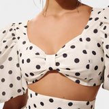 Sherine Polka Dot Skirt and Top Set with Puff Sleeves