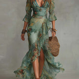 Alma | Floral V-Neck Maxi Dress with Defined Waist