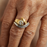 Vintage Irregular Ring in Gold and Silver with Zirconia