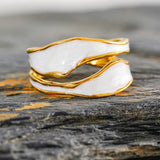 Open Ring with Spiral Design in Enamelled White Gold