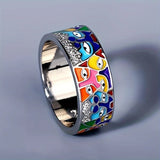 Silver ring with multicolored eyes