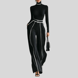 Emma – Elegant two-piece set with high collar and wide-leg pants