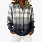 Clara – Gray Checkered Knit Cardigan