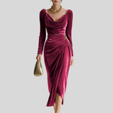 Paula | Pleated Velvet Dress that Flatters the Figure