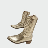 Star - Metallic Cowboy Ankle Boots in Pink with Embroidery