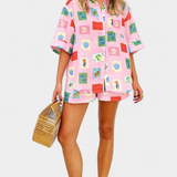 Mariluz Shirt and Shorts Set with Pink Print