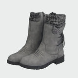 Victoria - Blue Suede Ankle Boots with Knitted Detail