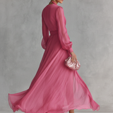Pink Chiffon Dress with V-Neck
