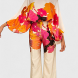 Sybella Two-Piece Set with Off-Shoulder Design and Wide-Leg Printed Pants