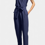 Maggie Sleeveless Jumpsuit with V-Neck and Crossed Waist in Cotton