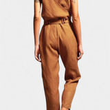 Maggie Sleeveless Jumpsuit with V-Neck and Crossed Waist in Cotton