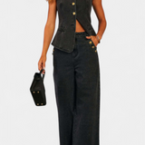 Ludovica Denim Set with Fitted Vest and Wide-Leg Jeans