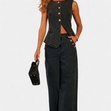 Ludovica Denim Set with Fitted Vest and Wide-Leg Jeans