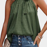 Adela Leopard Print Sleeveless Top with High Neck and Bow