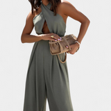 Jessica Mono Halter Crossback with Backless Design and Wide Legs
