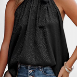 Adela Leopard Print Sleeveless Top with High Neck and Bow