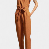 Maggie Sleeveless Jumpsuit with V-Neck and Crossed Waist in Cotton