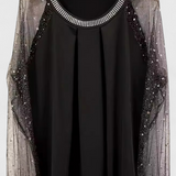 Elegant Flower Blouse with Tulle Sleeves and Strass Accents