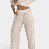 Natalia Relaxed Embroidered Linen Set with Loose Silhouette