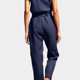 Maggie Sleeveless Jumpsuit with V-Neck and Crossed Waist in Cotton