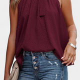 Adela Leopard Print Sleeveless Top with High Neck and Bow