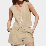 Jennifer Linen Cotton Vest and Shorts Set