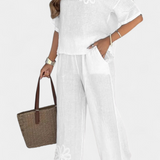 Natalia Relaxed Embroidered Linen Set with Loose Silhouette
