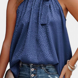 Adela Leopard Print Sleeveless Top with High Neck and Bow