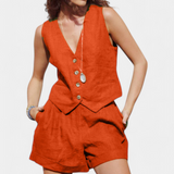 Jennifer Linen Cotton Vest and Shorts Set