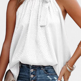 Adela Leopard Print Sleeveless Top with High Neck and Bow