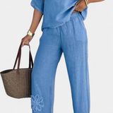Natalia Relaxed Embroidered Linen Set with Loose Silhouette