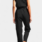 Maggie Sleeveless Jumpsuit with V-Neck and Crossed Waist in Cotton