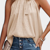 Adela Leopard Print Sleeveless Top with High Neck and Bow