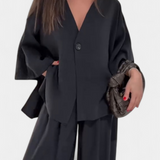Eli Oversized Set with V-Neck Top and Straight Pants