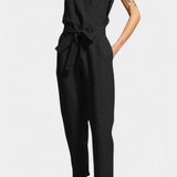 Maggie Sleeveless Jumpsuit with V-Neck and Crossed Waist in Cotton