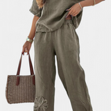 Natalia Relaxed Embroidered Linen Set with Loose Silhouette