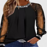 Elegant Flower Blouse with Tulle Sleeves and Strass Accents