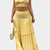 Ilys Romantic Set of Lace Crop Top and Flowing Maxi Skirt