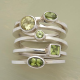 Retro Green Glass Ring with Silver Layers