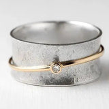 Retro Silver Ring with Zirconia and Golden Filigree