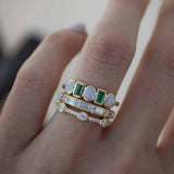 Retro Rings with White and Green Opal