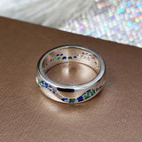 Retro silver ring with blue and green wave-shaped stones