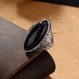 Retro oval silver ring with stone